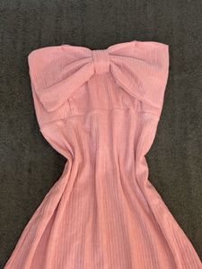 Korean Pink Bow strapless Mini Dress