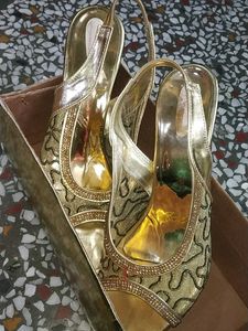Gold Embellished Slingback Heels