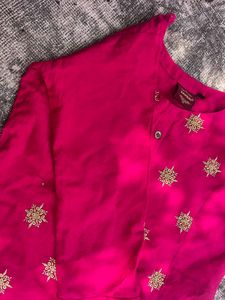 A Pink Top With Gold Floral Thread Work