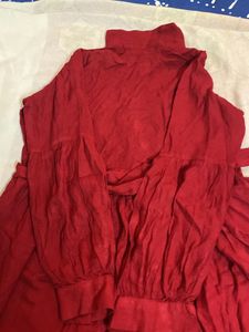 Collard Chest Open Rich Red Full Slv Dress