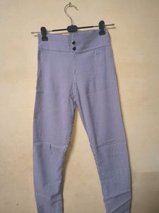 Striped Button High Waist Pants