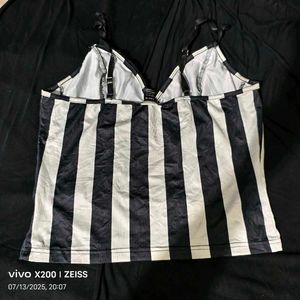 I. Striped Lace Cami Top