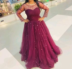 Elegant Burgundy Tulle Gown