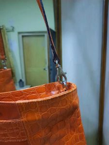 Vintage Orange Croc Embossed Shoulder Bag