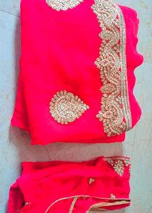 Red Saree With Blouse.One Time Wear.
