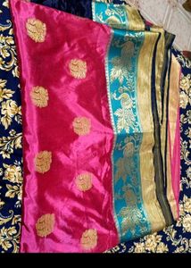 Elegant Pink & Teal Silk Saree