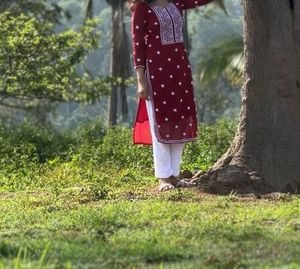 Maroon Embroidered Kurta