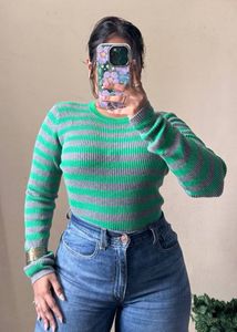 Green Stripe Ribbed Top