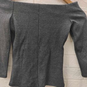 ZARA -Gray Off-Shoulder Knit Top