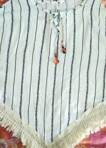 Striped Fringe Poncho