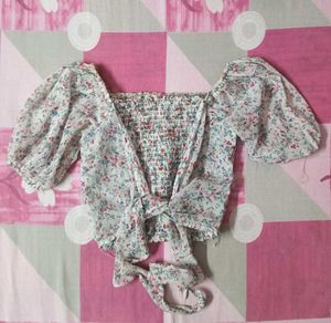 Floral Puff Sleeve Crop Top