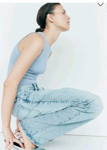 Zara H&amp;M  Sky Blue Cut sleeves Bodysuit Top