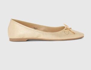 Gold Ballet Flats with Bow