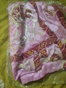 Crape Pink Bandhani Saree