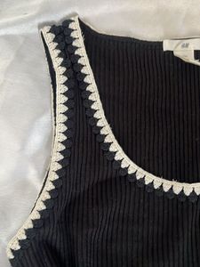 H&amp;M embroidered neckline ribbed top