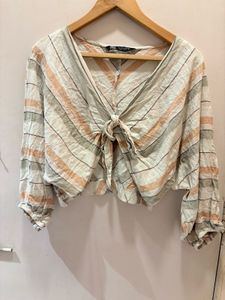 Zara Striped Tie-Front Crop Top