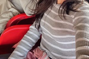 Gray Striped Long Sleeve Crop Top
