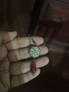 Vintage Silver &amp; Red Beaded Earrings