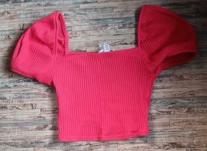 Red Puff Sleeve Crop Top