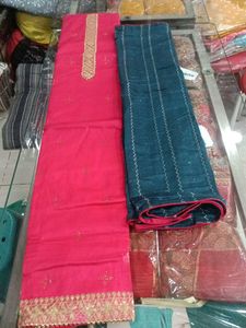 Pink & Blue Dress Material