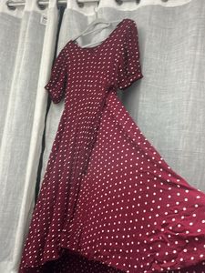 Dark Red Polka Dot Wrap Dress