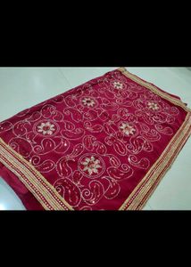 Elegant Maroon Embroidered Saree