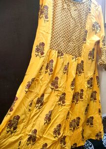 A Line Mustard Yellow Kurti With Duppata, NO PANT