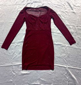Contrast Sheer Mesh Sweetheart Neck Bodycon Dress