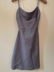 Grey Premium Satin Cowl Neck Dress