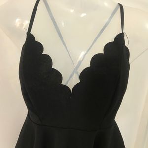 Black Scalloped Peplum Top