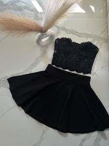 Black Bustier Top & Skater Skirt Set