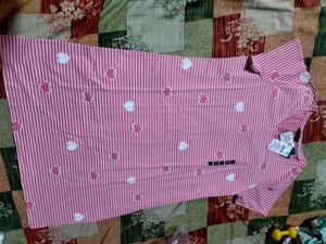 Pink Striped Heart Print Night Dress