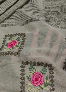 Olive Green Embroidered With Border Saree