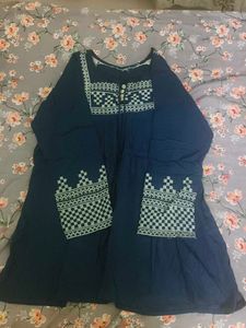 Blue Top With White Embroidery