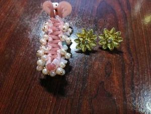 Pearl &amp; Stone hair clip and flower earrings