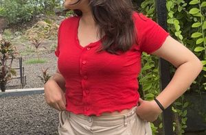 Red Button Up Top
