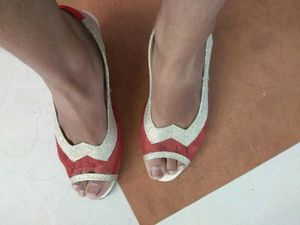 Red &amp; White Slingback Flats