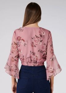 Floral Knot-Front Crop Top