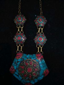 Boho Turquoise &amp; Red Mosaic Necklace