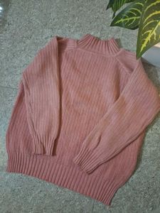 Elegant Pink Ribbed Knit Sweater