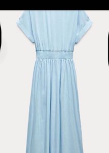 New One Zara Blue Short SleevesMidiShirt
