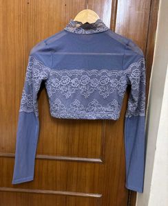 Lace Detail Mesh Top/ Blouse