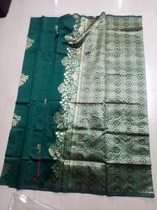 Green Flower Design Soft Lichi Silk Saree