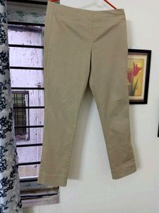 FABINDIA Beige Full Length Formal Slim Pant