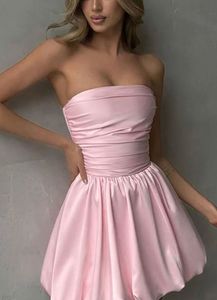 Baby Pink Solid Gathered Tube Mini Dress