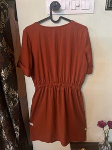 Casual Orange Dress with Drawstring Waist
