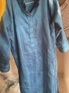 Blue Striped Mandarin Collar Top