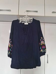 Cotton Top With Embroidered Sleeves
