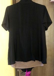 Brown Patterned Blouse with Black Cardigan