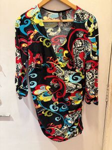 Vintage Patterned V-Neck Dress